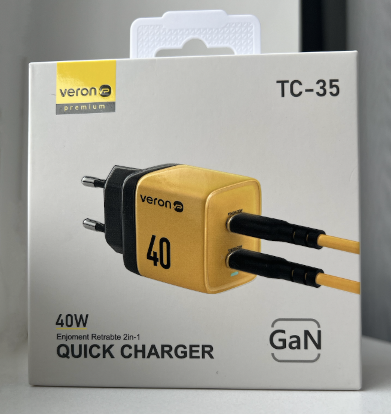 Зарядное устройство для Veron GaN 40W Quick Charger PD+QC 2xUSB-C Yellow (753337) - фото 6