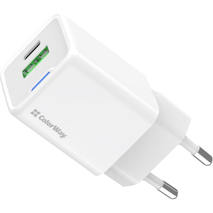 Зарядное устройство сетевое ColorWay GaN Mini CW-CHS053PD-WT 30W 1xUSB-C 1xUSB-A PD 3.0/QC 4.0 PPS White