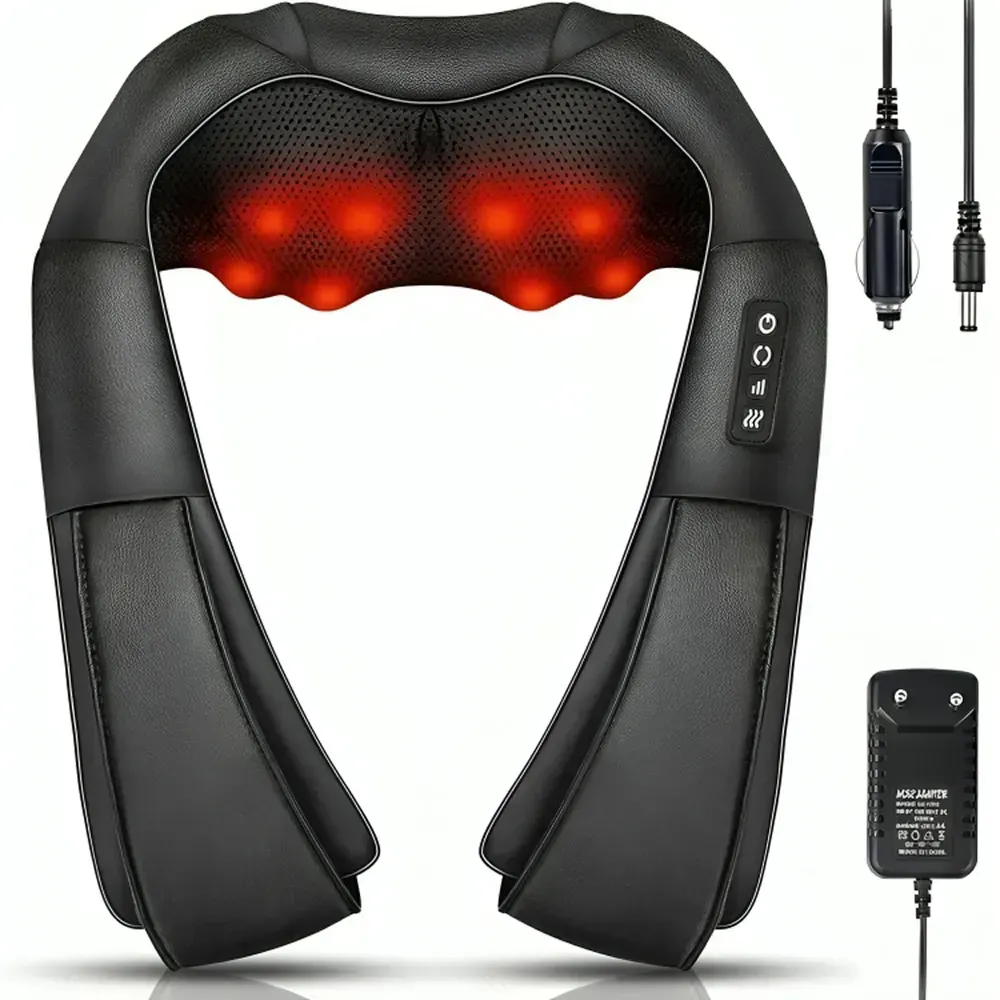 Массажер роликовый Massager Of Neck Kneading Shiatsu для шеи/спины/всего тела с подогревом Черный (376283)