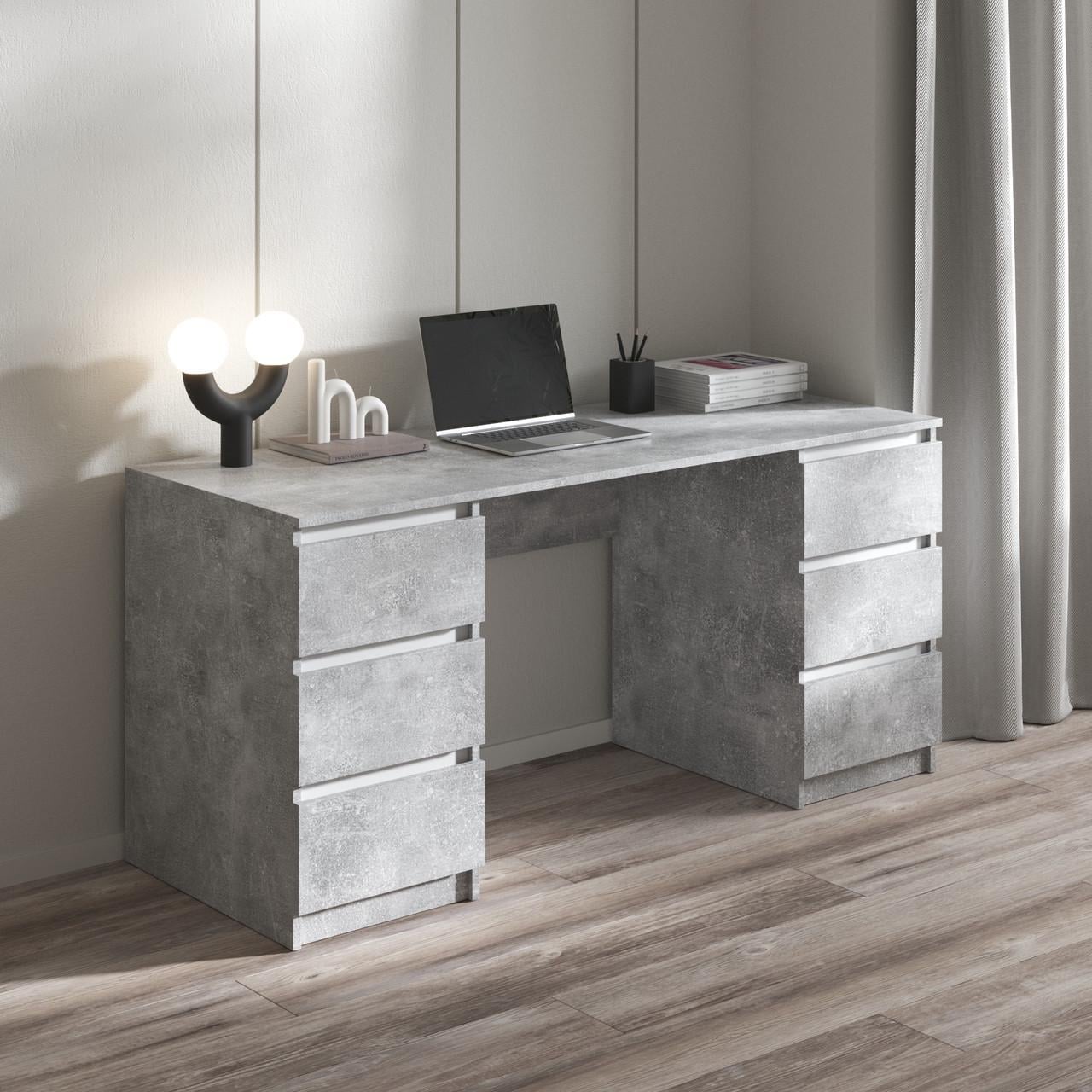 Стіл комп’ютерний з 2 тумбами Вайс R-2 160х60х75 см Бетон/Білі планки (30307424)