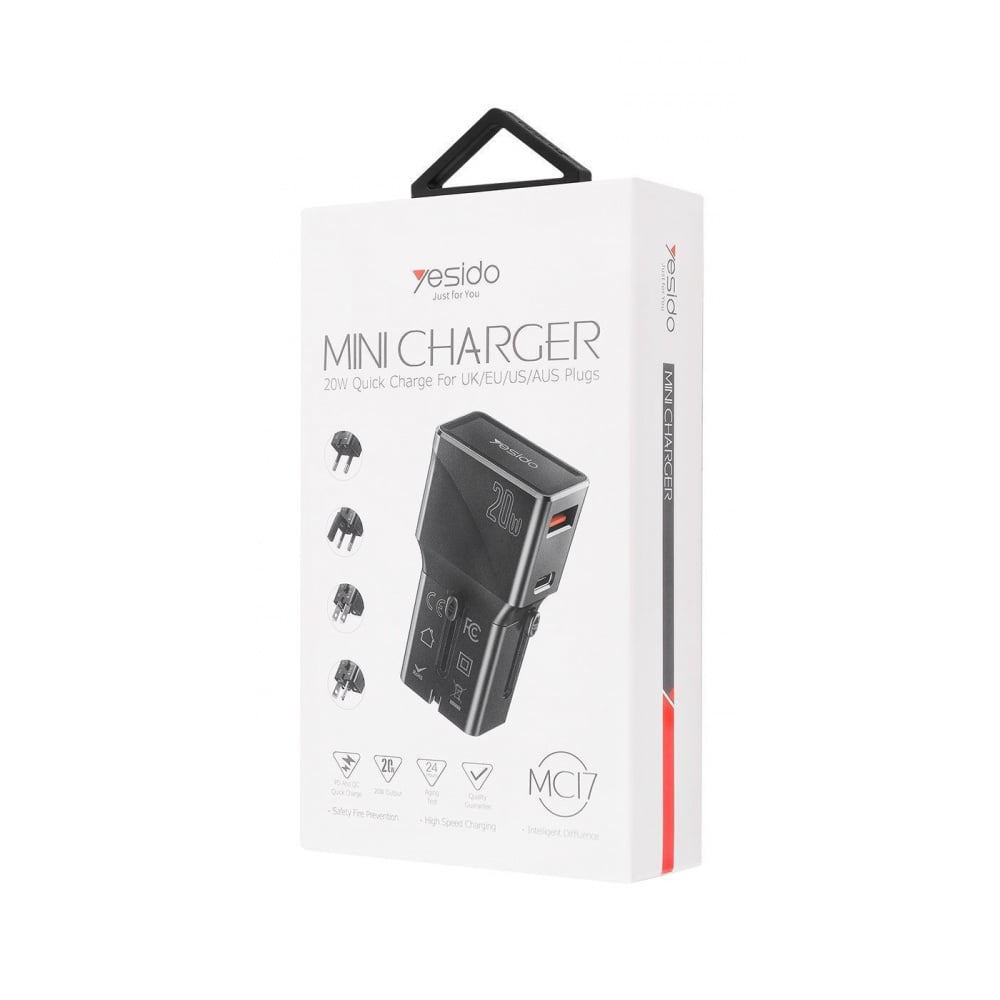 Зарядний пристрій Travel Adapter Yesido MC17 Type-C 20 W UK/EU/US/AUS Black - фото 2