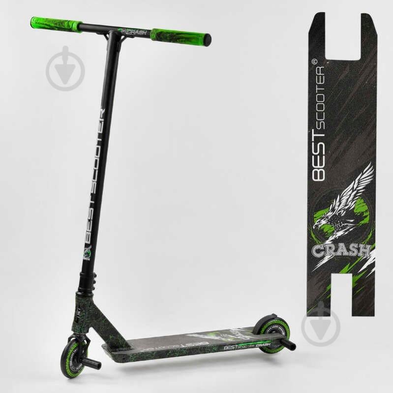 Самокат трюковый Best Scooter "CRASH" HIC-система, ПЕГИ, алюминиевый диск и дека Black/Green (102313) - фото 3