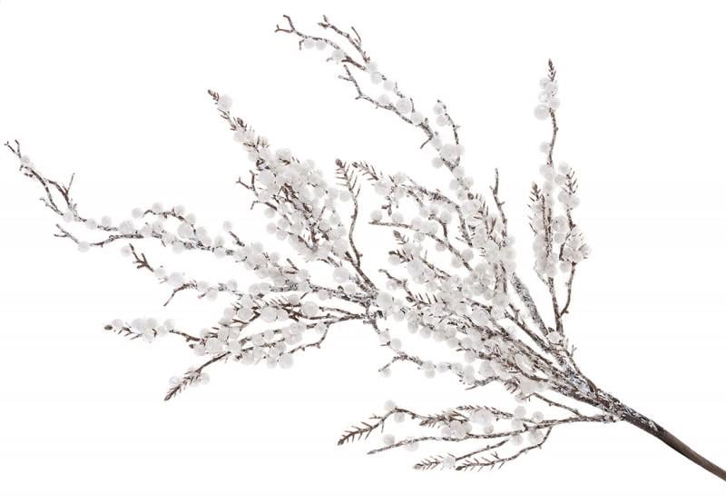 Веточка новогодняя 839723 с белыми ягодами во льду 80 см