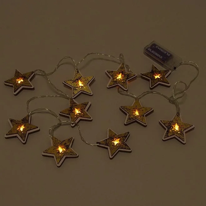 Гирлянда LED Flora Звездочки деревянные 10 светодиодов 1,5 м Золотой (21741)