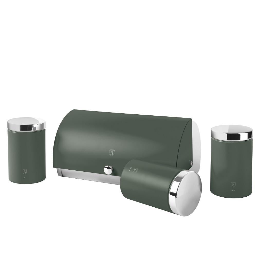 Набор хлебница с тремя емкостями для хранения продуктов Berlinger Haus Matte Green Collection нержавеющая сталь Зеленый (2529782670)