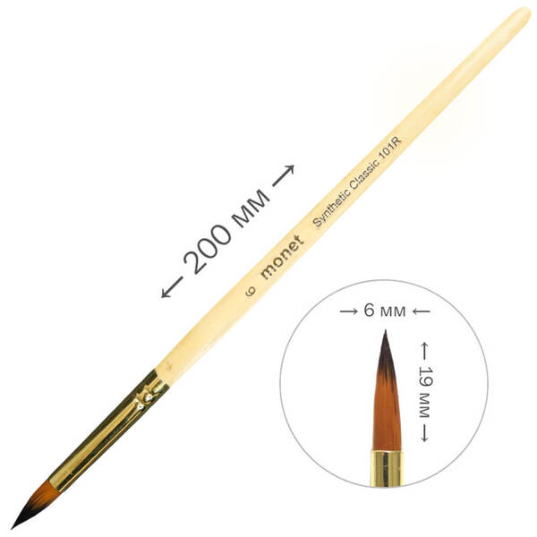 Кисточка синтетическая круглая Monet 101R №6 (M101R6) - фото 2 Кисточка синтетическая круглая Monet 101R №6 (M101R6) - фото 2