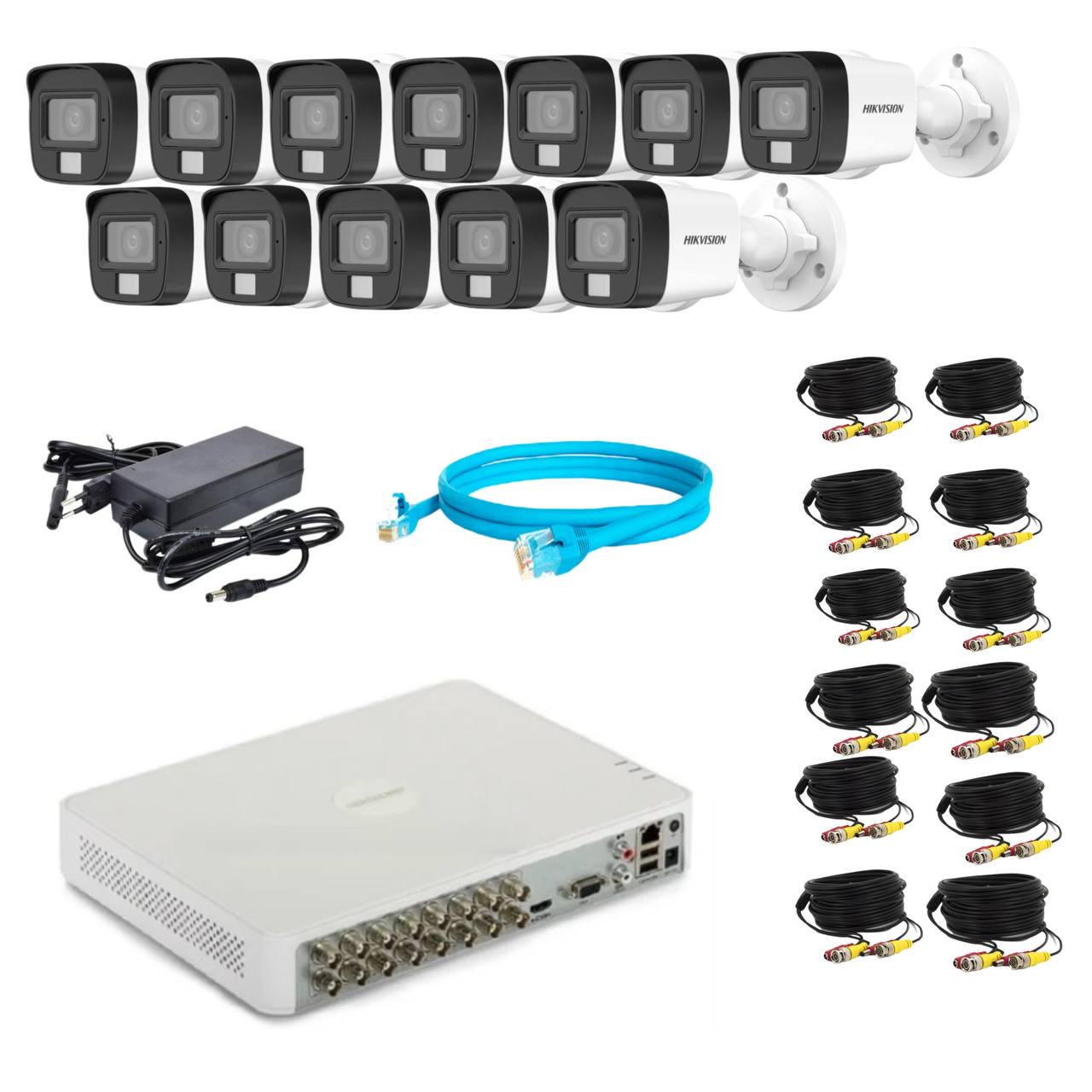 Комплект відеонагляду Hikvision 2Mp-THD-Hybrid-Acusense-DS-2CE16D0T-LFS на 12 камер (24172317)