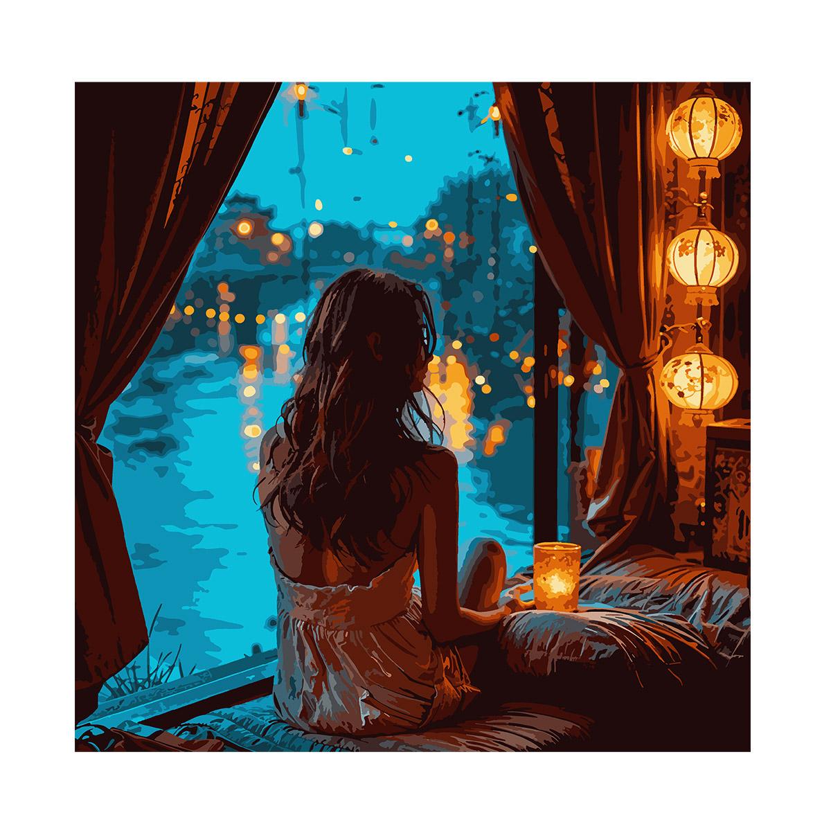 Картина по номерам Santi Мечтающая девушка с LED подсветкой 40x40 см (Top-955102)