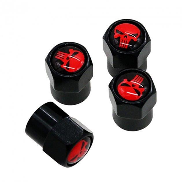Набір ковпачків на ніпель для автомобіля SUNROZ Caps Short Skull 4 шт. Black/Red