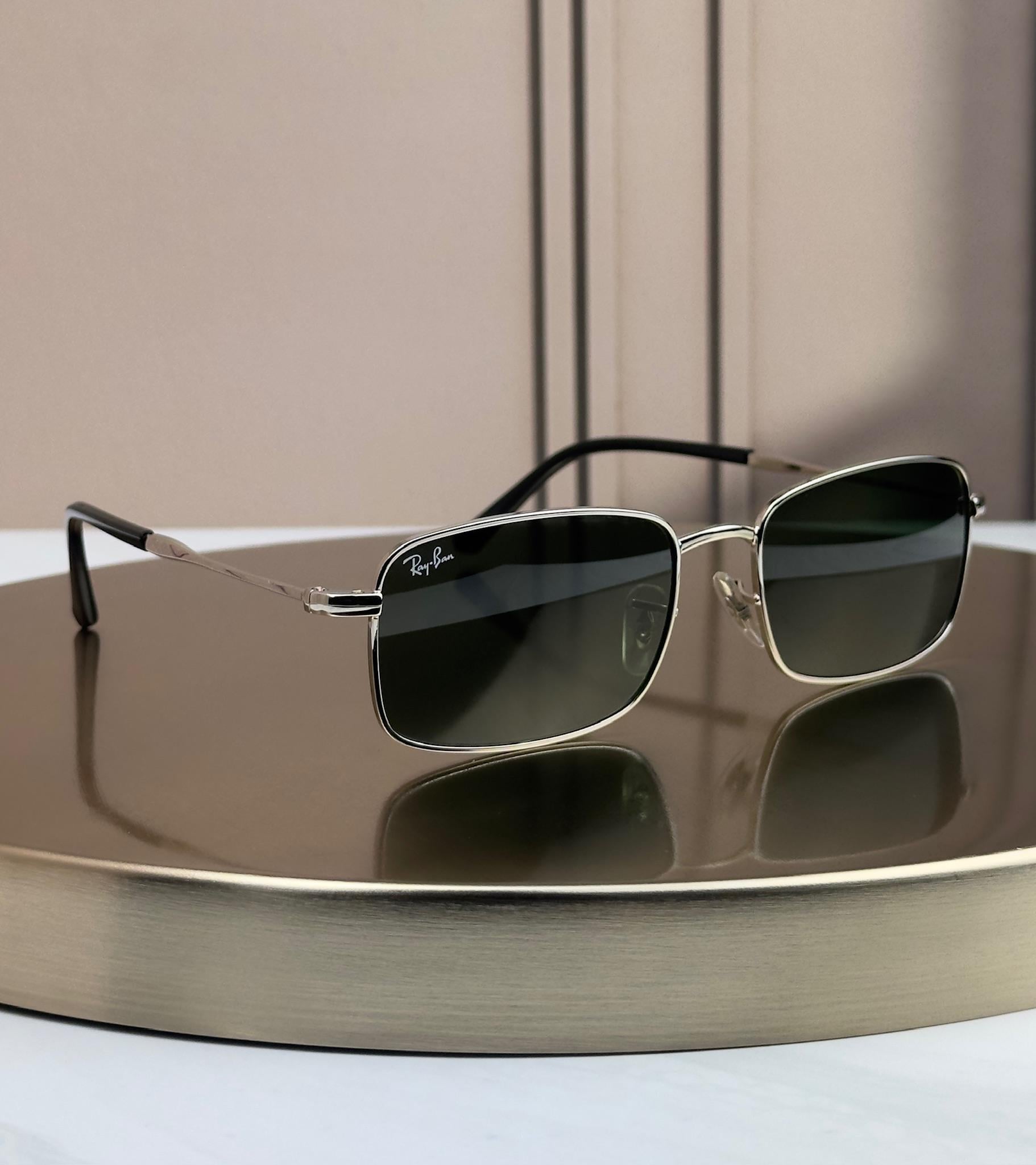 Солнцезащитные очки Ray-Ban RB3746 зеленая линза G15 прямоугольные унисекс Серебряный
