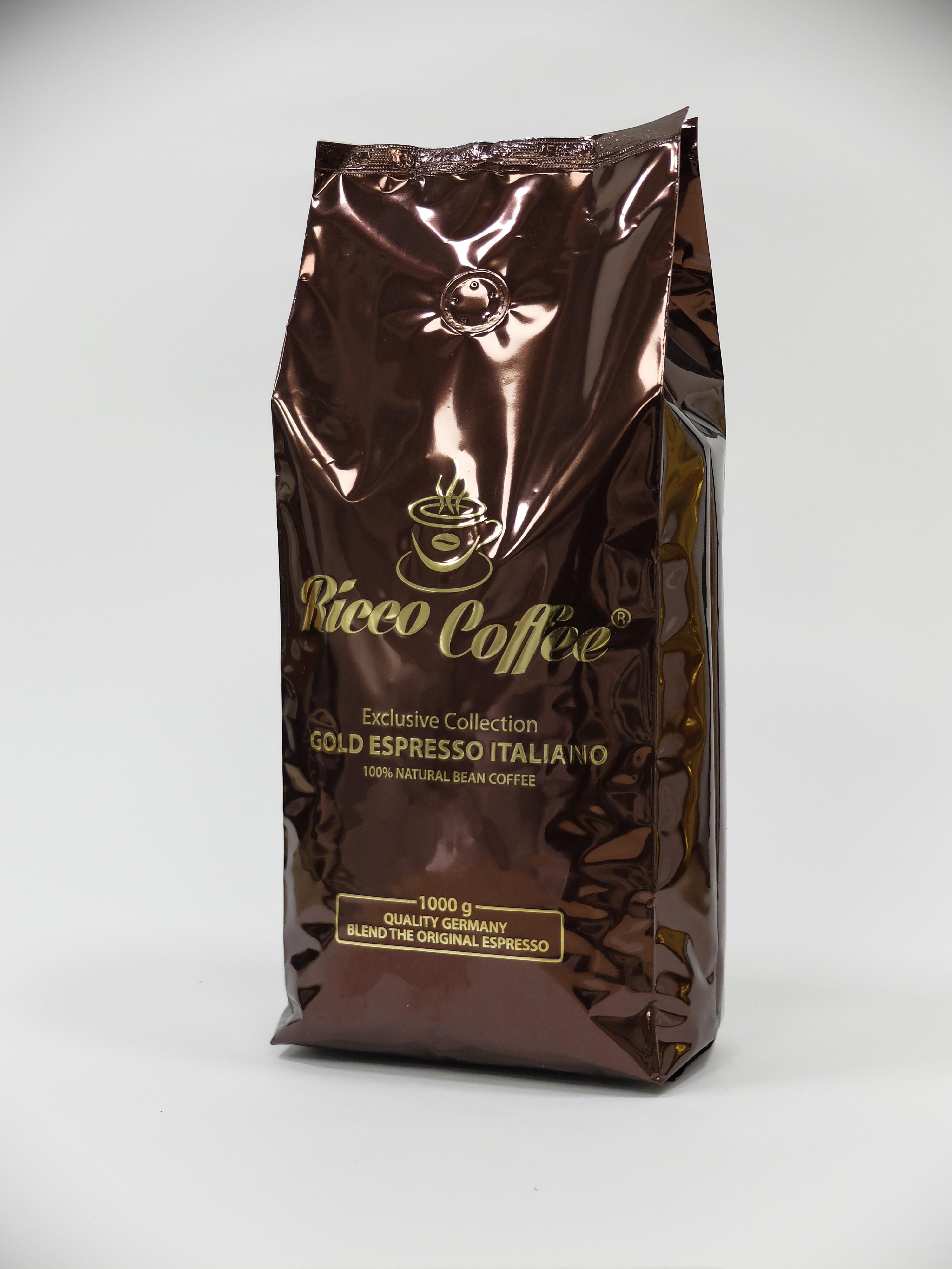 Кофе зерновой Ricco Coffee Gold Espresso Italiano 1 кг Бронзовый