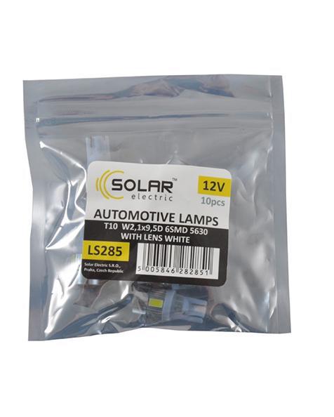 Автолампа LED Solar 12V T10 W2.1x9.5d 6SMD 5630 with lens white 10 шт.