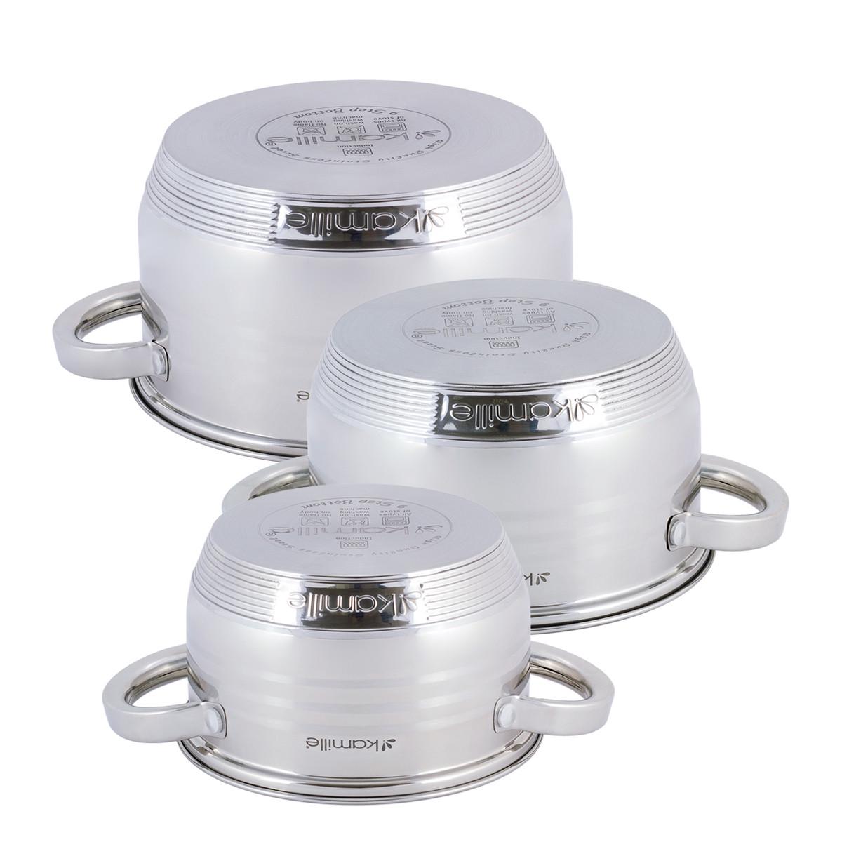Набір каструль із кришками Kamille КМ-4915 із нержавіючої сталі з 6 предметів Сталевий (150-84-4915) - фото 3