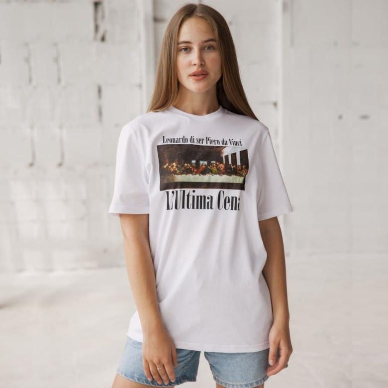 Футболка женская GBI Ужин хлопковая прямого кроя XL Белый (12951)