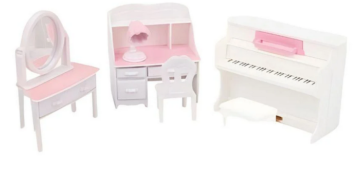 Детский игровой набор мебели для игрушек с туалетным столиком/столом с полочками и фортепиано Белый (148096-1) Детский игровой набор мебели для игрушек с туалетным столиком/столом с полочками и фортепиано Белый (148096-1)