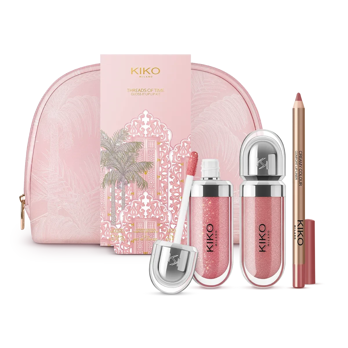 Подарунковий набір косметики для губ Kiko Milano Threads Of Time 3D блиски 2 шт./олівець/косметичка (32145443)