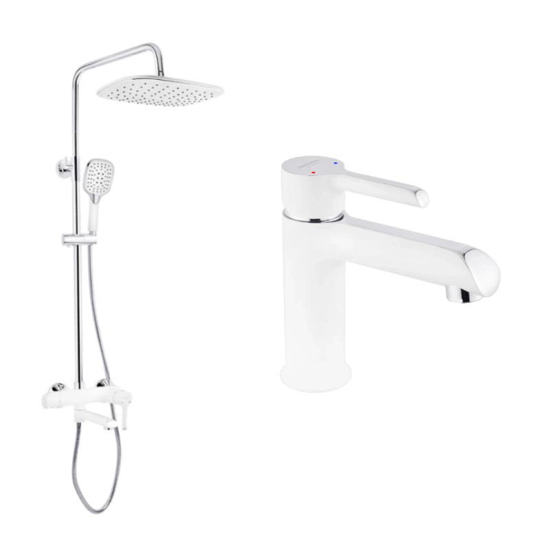 Набір змішувачів Kroner KRP Essen W063/W010 з тропічним душем 2в1 Білий/Хром (26468649)