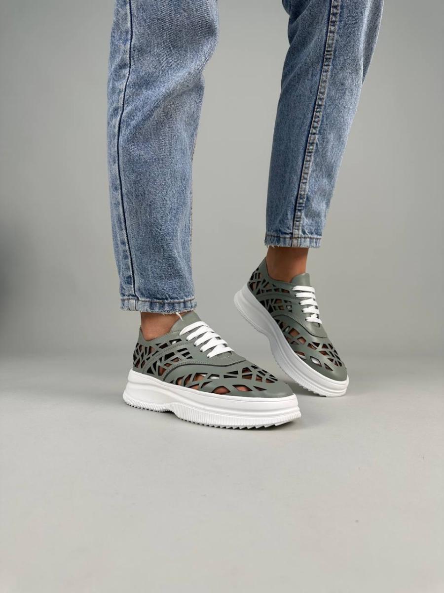 Кеды женские кожаные с перфорацией р. 36 Оливковый (9200-1/36) - фото 2 Кеды женские кожаные с перфорацией р. 36 Оливковый (9200-1/36) - фото 2