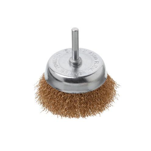 Щетка чашечная Intertool 75 мм 1/4" витая проволока покрыта латунью для дрели 4500 об/мин (BT-9076)
