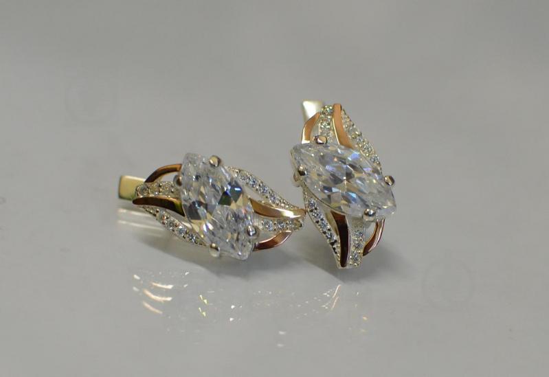 Серебряные серьги Sil с золотыми пластинами 114s-3 Белый (Sil-835)