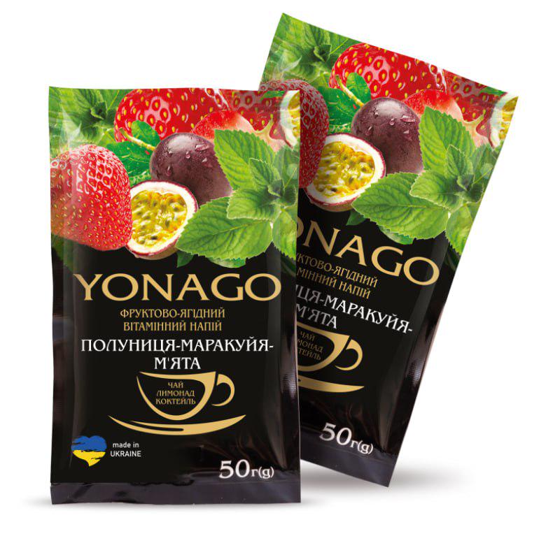 Напій фруктово-ягідний вітамінний Yonago Полуниця-Маракуя-М'ята 50 г х 20 шт. (770016865)