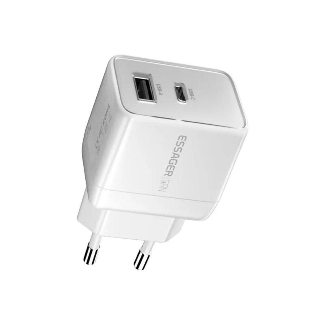 Зарядное устройство Essager ECT33W Gan 1xUSB 1xType-C 33W White (ECT33W-LJB02-Z)