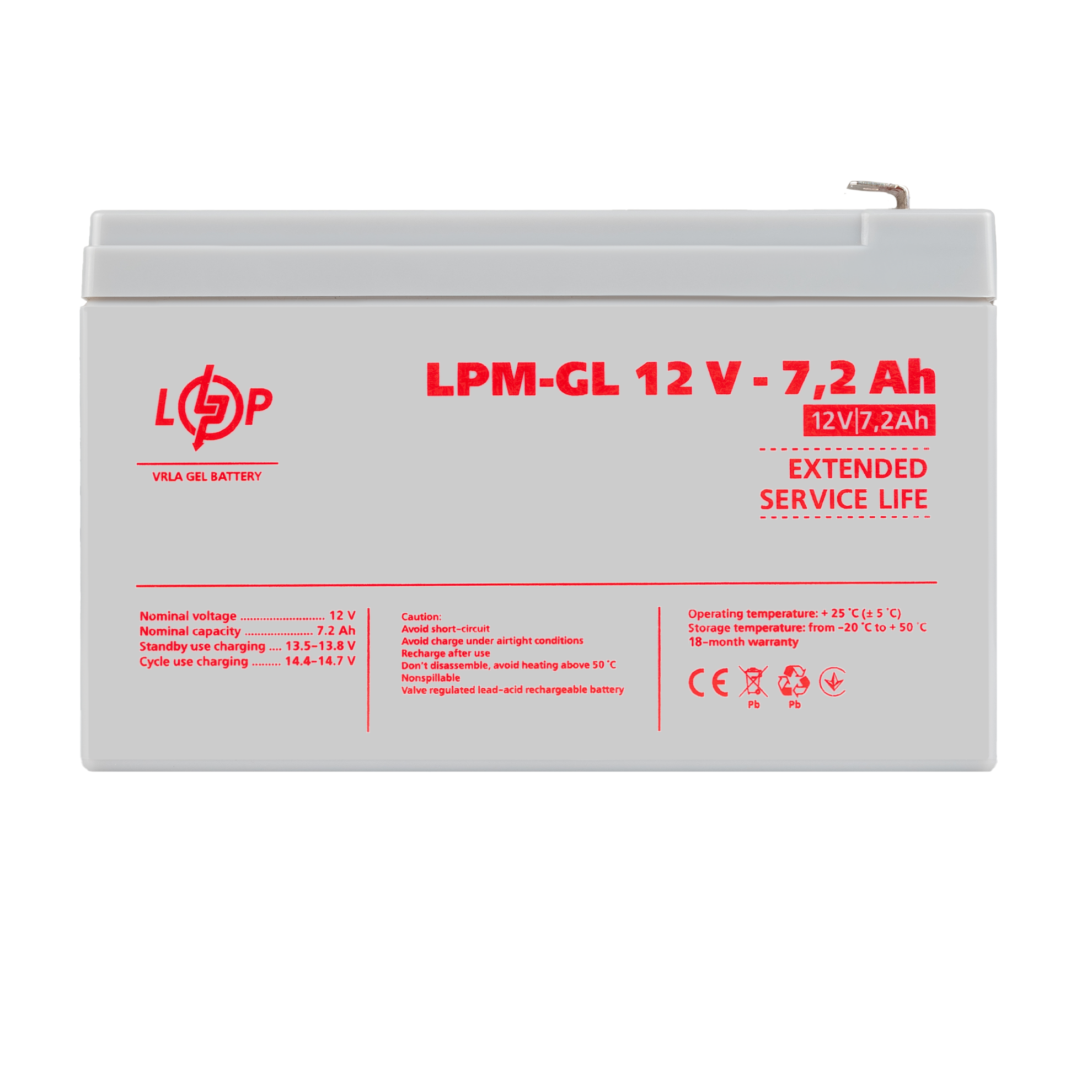 Аккумулятор гелевый LPM-GL 12V-7,2 Ah