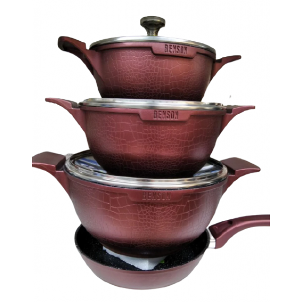 Набор кастрюль Benson BN-345 7 предметов Красный (15468069)