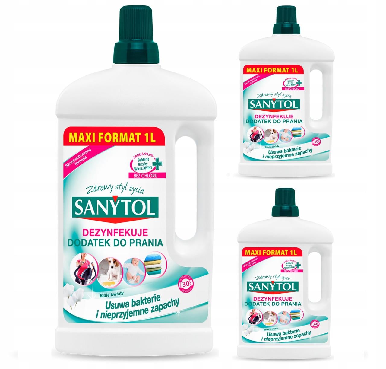 Добавка дезінфікуюча миюча SANYTOL Білі квіти 1 л 3 шт. Добавка дезінфікуюча миюча SANYTOL Білі квіти 1 л 3 шт.