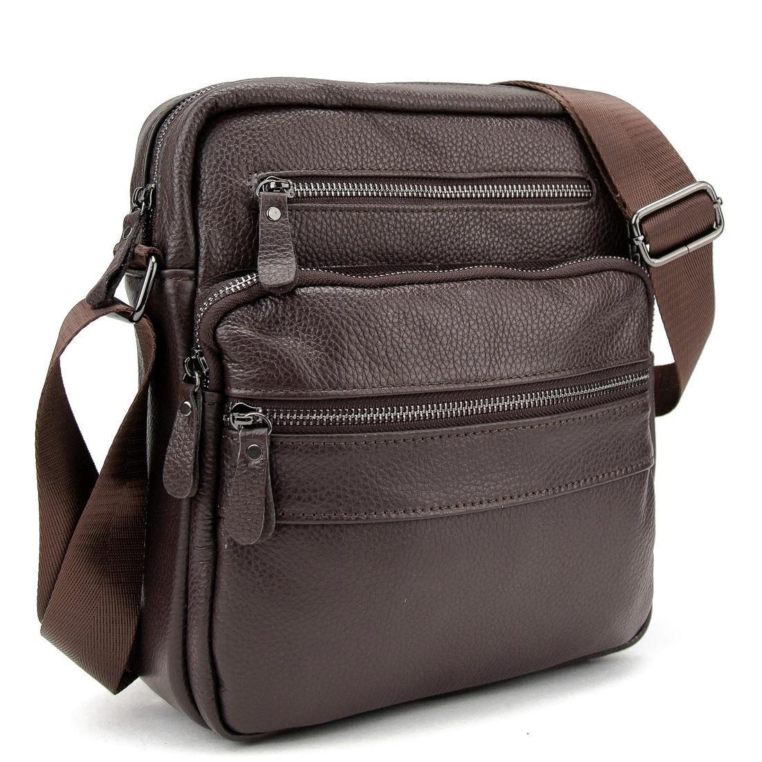 Мужская сумка кожаная через плечо Tiding Bag M56-9981C Коричневый (2656558933)