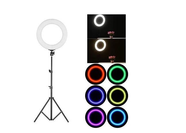 Кольцевая лампа для студийного освещения LED RL-14 Soft Ring с пультом и штативом для фото и видео - фото 2