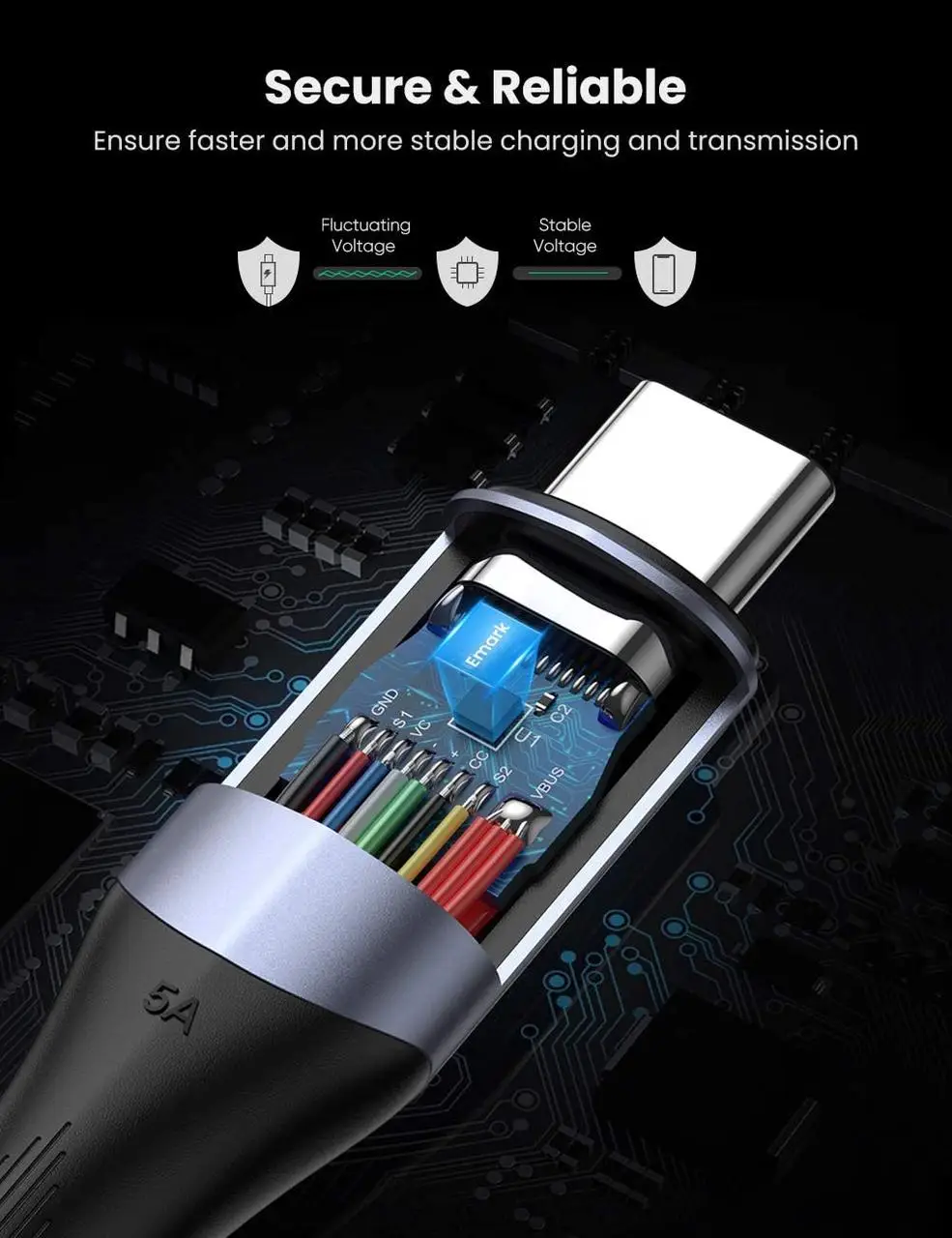 Кабель UGREEN US355 USB Type-C to Type-C USB PD 100W с нейлоновой оплеткой 1 м Black (80150) - фото 7