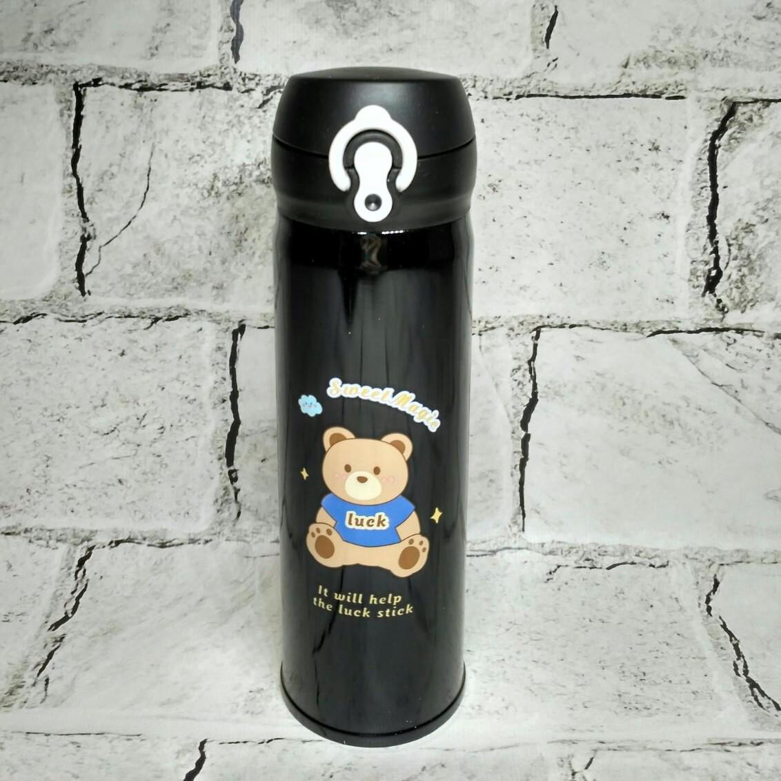 Термос детский с поилкой Мишка 22х6,5 см 500 мл Черный (102-12-2)