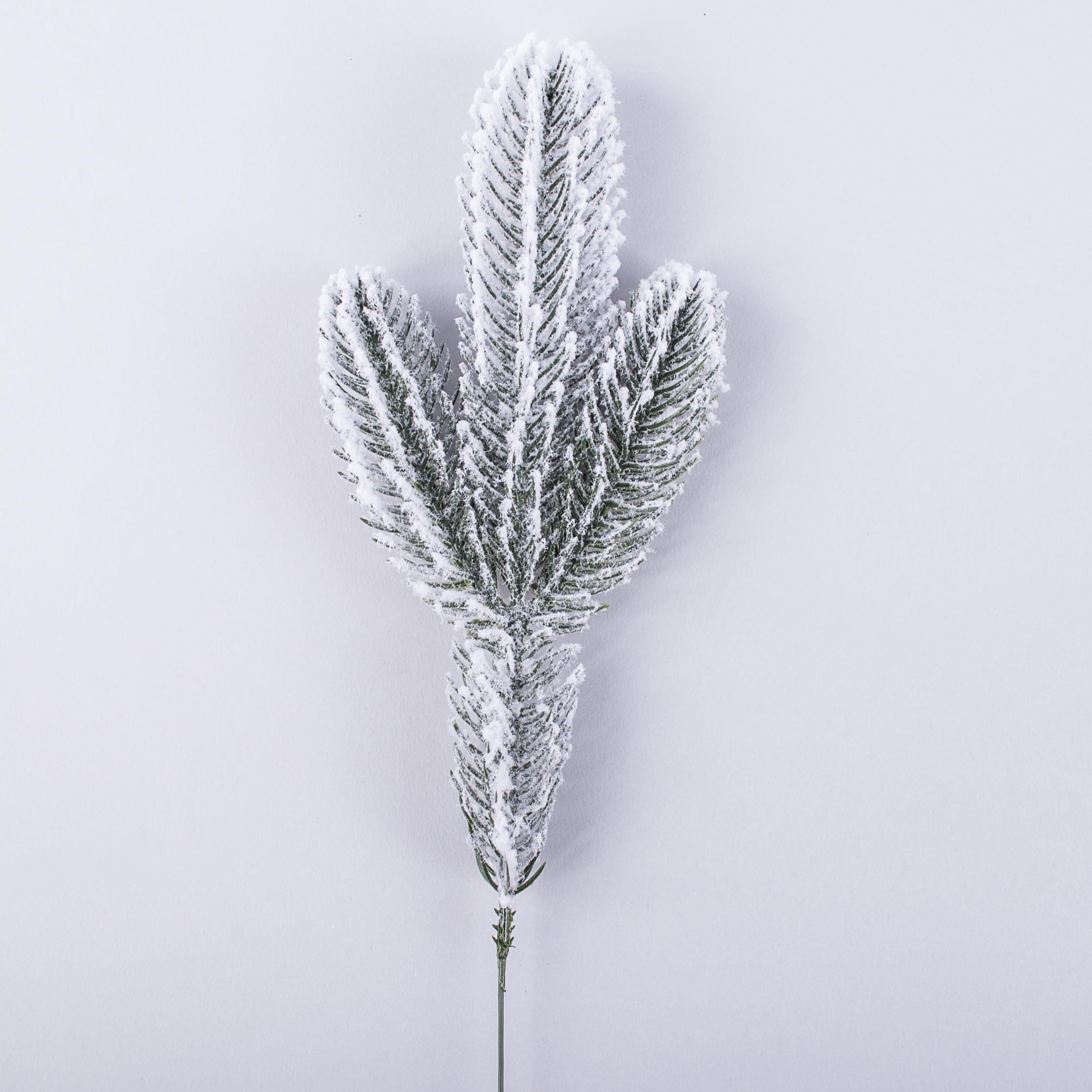 Литая ветка ели плоская на 3 ветки заснеженная Зеленый (5328)