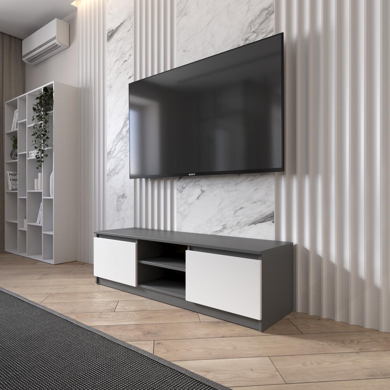 Тумба под телевизор Вайс R-14 1400×400×400 мм Антрацит/Белый фасад (30670639) Тумба под телевизор Вайс R-14 1400×400×400 мм Антрацит/Белый фасад (30670639)