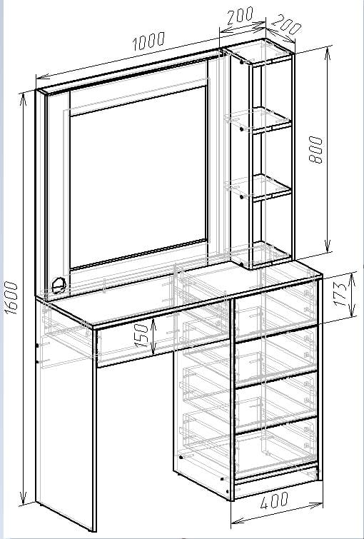 Туалетный столик с LED подсветкой ТЗ-LED 1600х1000х380 мм Дуб Родос/Белый - фото 3 Туалетный столик с LED подсветкой ТЗ-LED 1600х1000х380 мм Дуб Родос/Белый - фото 3