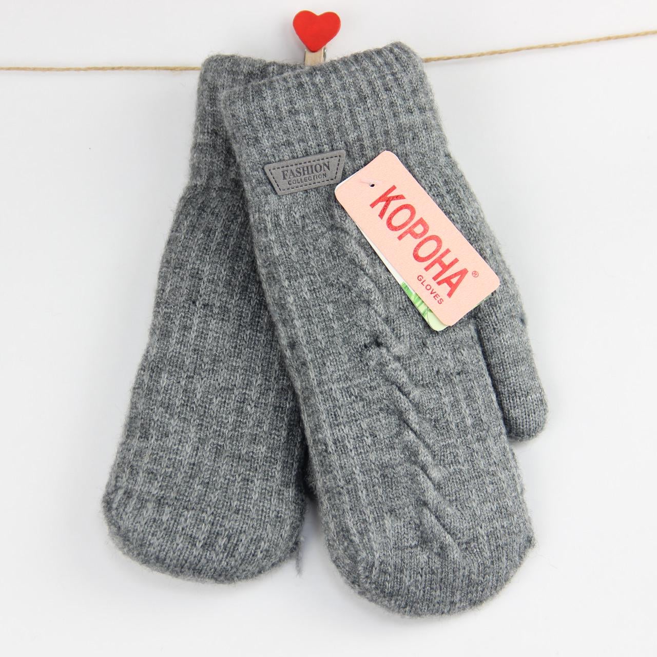 Перчатки женские шерстяные с мехом двойные S-М Серый (33920)