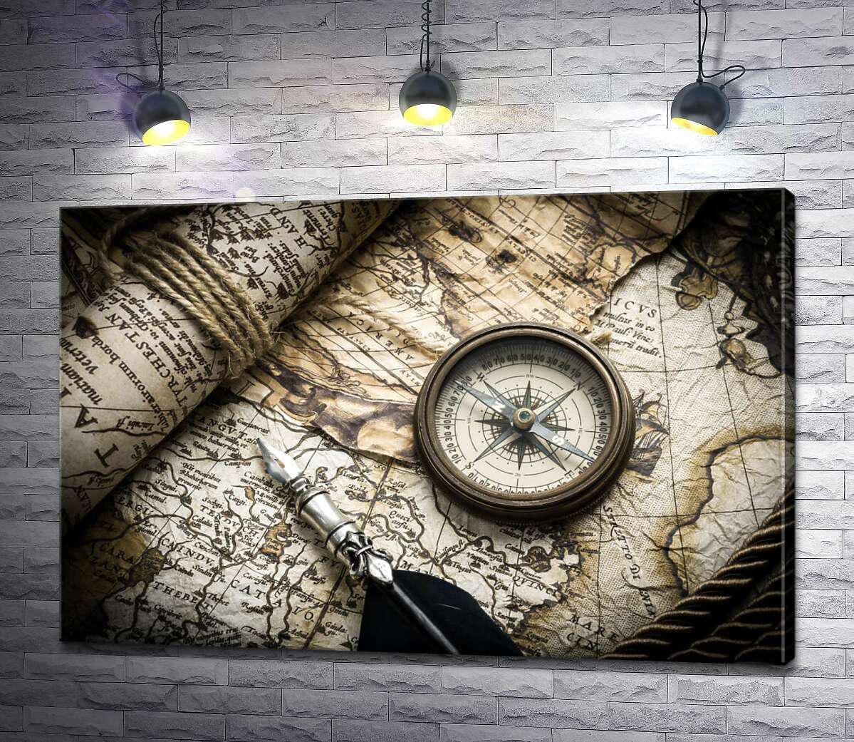 Картина ArtPoster Компас среди слоев старинных карт 100x67 см Модуль №1 (003047)