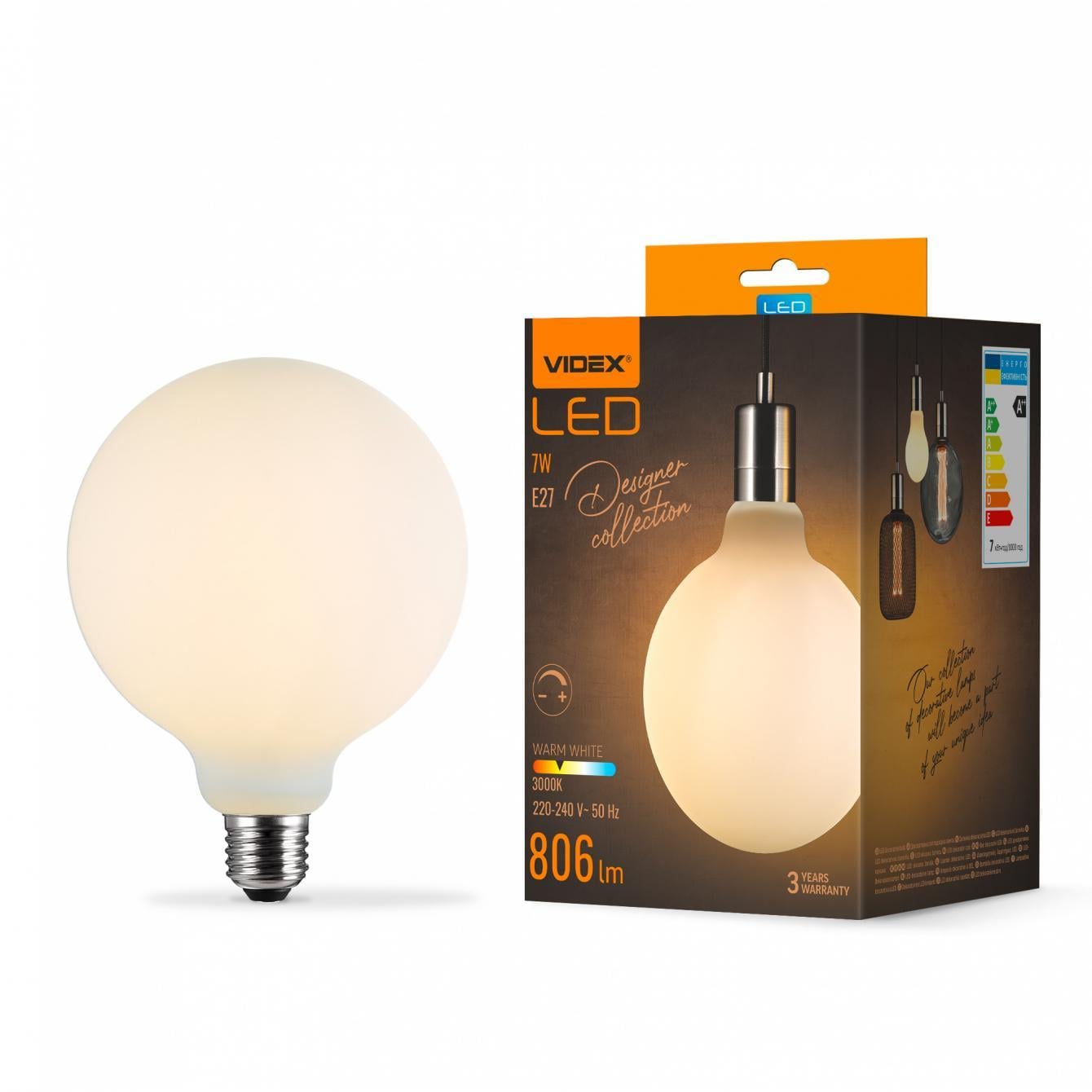 Лампа LED Videx Filament VL-DG125MO 7W E27 3000K Porcelain Dimmable (36813112) Лампа LED Videx Filament VL-DG125MO 7W E27 3000K Porcelain Dimmable (36813112)