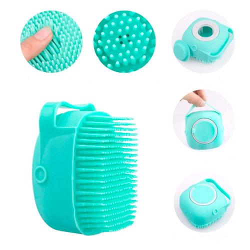 Щітка масажна для купання тварин Turquoise з ємністю для шампуню силіконова (689412) - фото 2