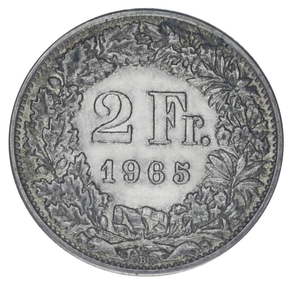 Колекційна монета Швейцарія 2 франки 1965 срібло F-VF