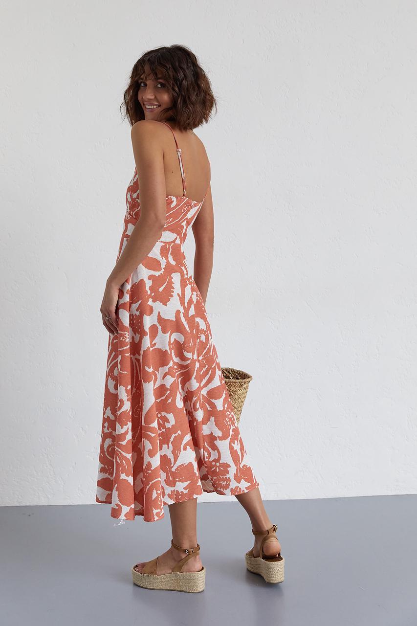 Сарафан на бретелях с юбкой клеш S Оранжевый (11290370) - фото 2 Сарафан на бретелях с юбкой клеш S Оранжевый (11290370) - фото 2