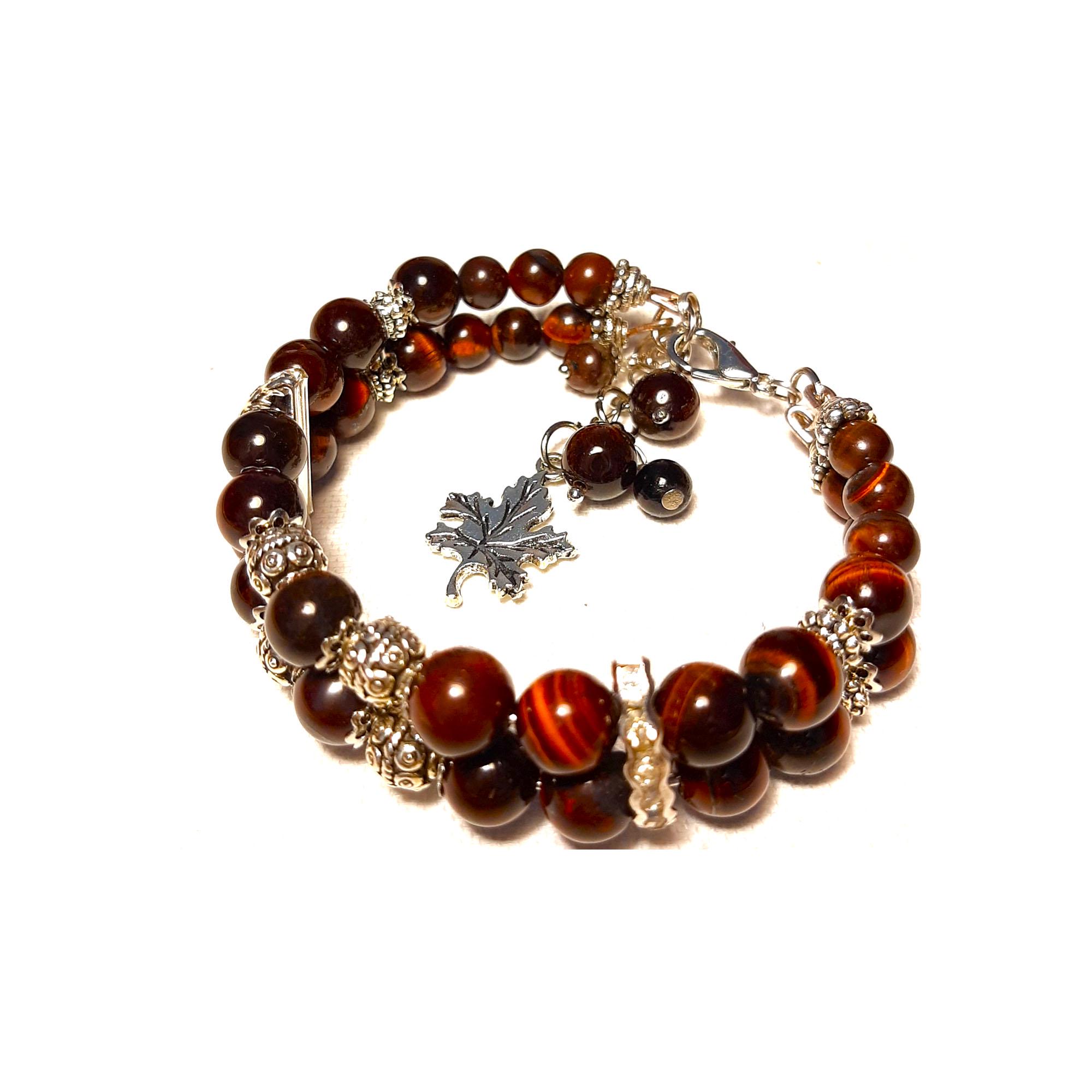 Браслет DARSANA Кленовый лист из натуральных камней бычий глаз (DRSU075)