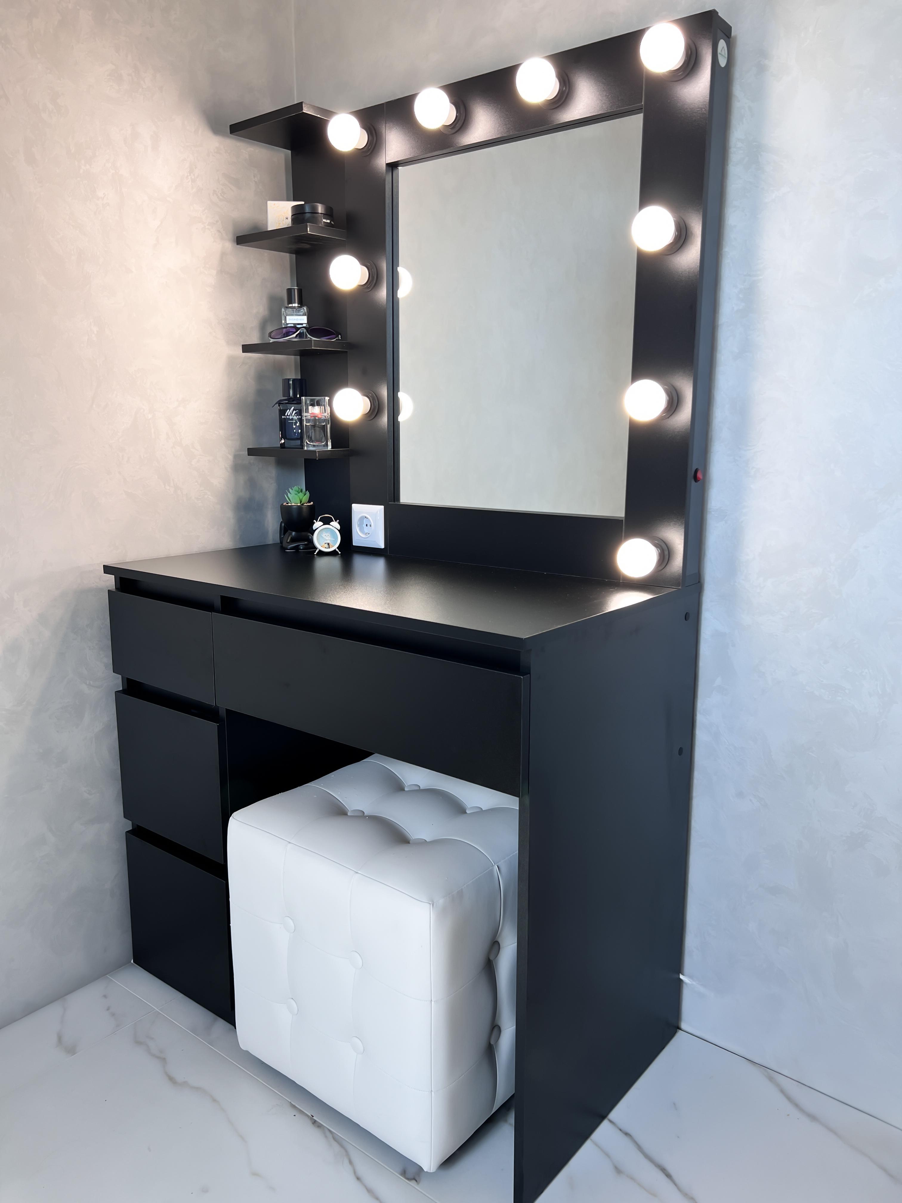 Туалетний столик із лампочками STPP4 900x500x1600 мм Чорний