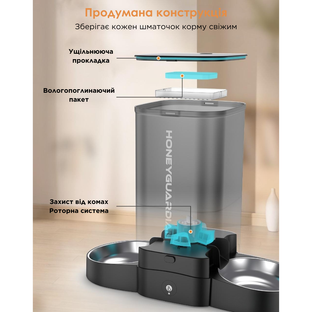 Автоматична годівниця для котів та собак HONEYGUARIDAN S305D 5 л Wi-Fi Чорний (2357705321) - фото 3