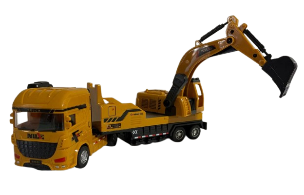 Грузовик экскаватор инерционный с подвижным ковшом и обретенной платформой в пакете (1754)