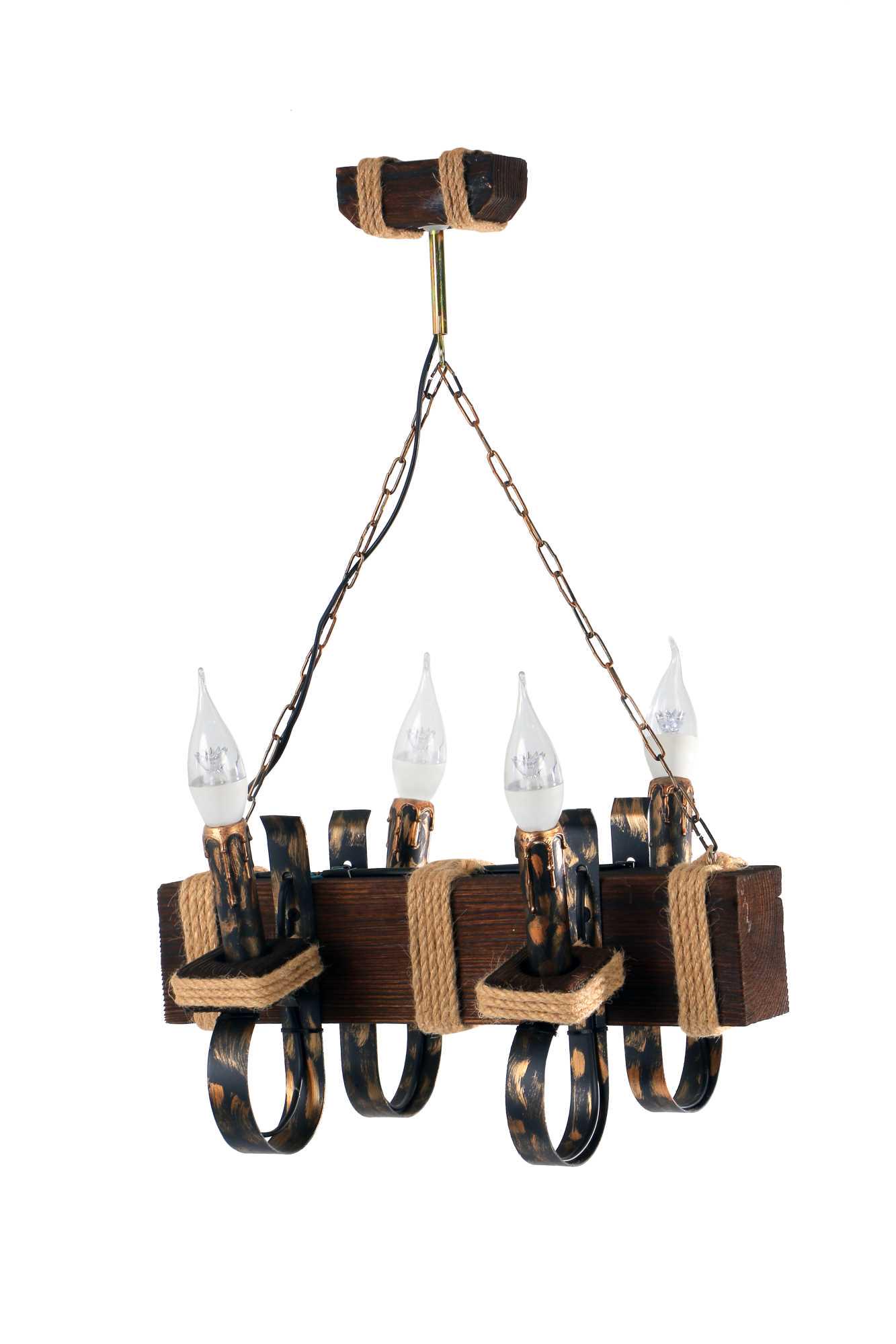 Люстра деревянная Sirius S7033/4 темное обжиг на 4 лампочки (000011369)