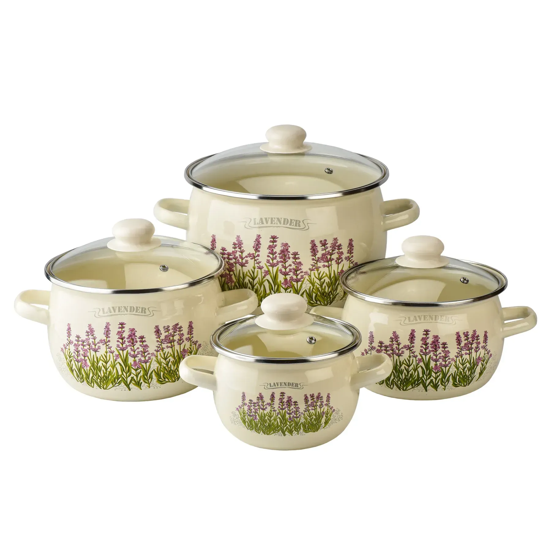 Набір каструль Лаванда з скляними кришками 4 шт.