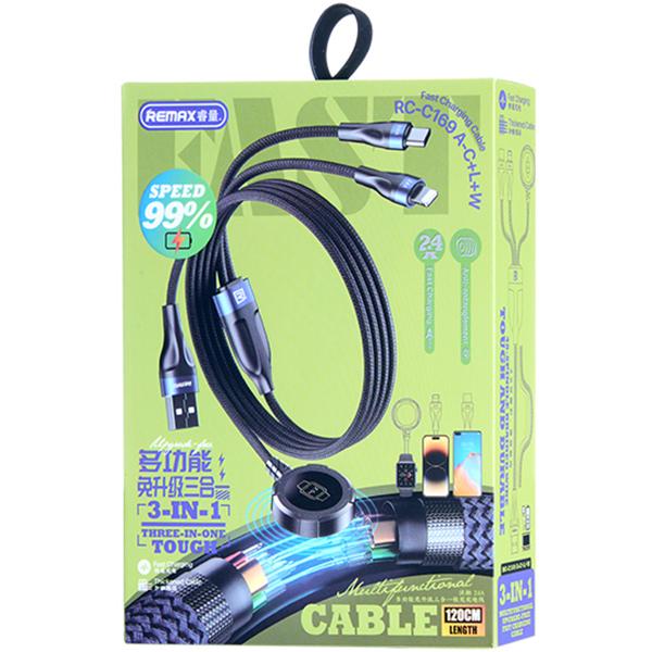 Кабель для зарядки 3в1 REMAX RC-C169 USB-A-Type-c+Lightning+Wireless Charge 1,2 м Черный - фото 2 Кабель для зарядки 3в1 REMAX RC-C169 USB-A-Type-c+Lightning+Wireless Charge 1,2 м Черный - фото 2