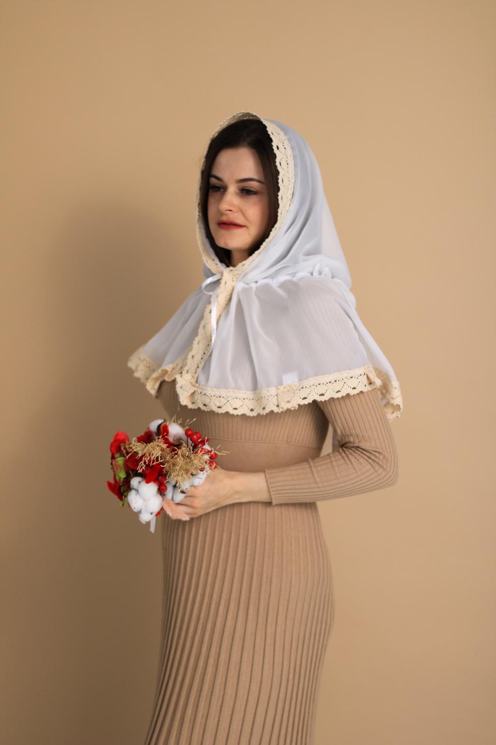 Палантин для храму на голову 80x120 см Білий (п003) - фото 2